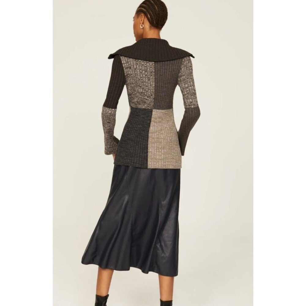 Sandro Paris Moria Sweater Size 3 US L Colorblock Rib Knit Zip Collar Pullover - Picture 4 of 10